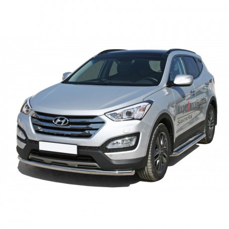 Защита порогов с алюминиевым листом (d63,5) для Hyundai Santa Fe (2012-2016)(Окрашенное) купить недорого с доставкой в Истра