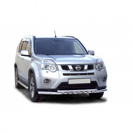 Защита переднего бампера «Труба двойная» (d63,5) для Nissan X-trail (2011-2015)(Окрашенное) купить недорого с доставкой в Истра