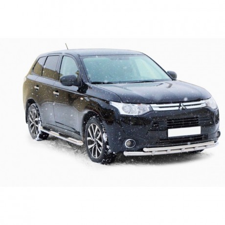 Защита порогов «Труба с проступью» (d76) для Mitsubishi Outlander (2014-2016)(Окрашенное) купить недорого с доставкой в Истра