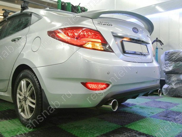 Диффузор заднего бампера var №3 (двойной выхлоп) для Hyundai Solaris (2010-2013) купить недорого с доставкой в Истра