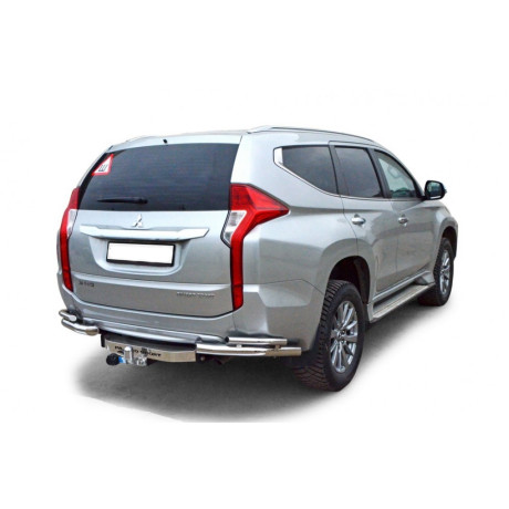 Защита заднего бампера «Уголки двойные» для Mitsubishi Pajero Sport (2017-н.в.)(Нерж. Сталь) купить недорого с доставкой в Истра